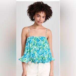 AMUR Blue and Green Floral Ruffle Cami Top